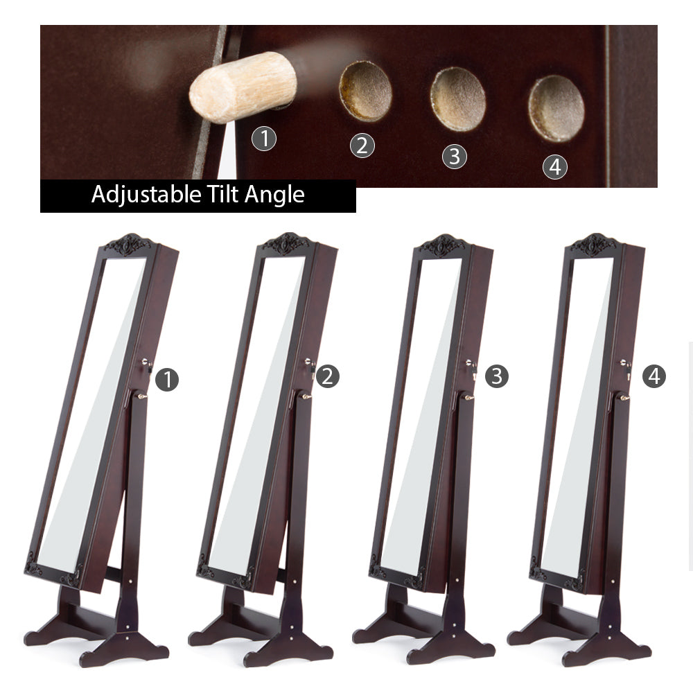 Full Length Mirror Jewelry Armoire with LED, Standing Lockable Jewelry Cabinet with 2 Drawers