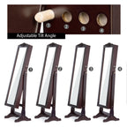 Full Length Mirror Jewelry Armoire with LED, Standing Lockable Jewelry Cabinet with 2 Drawers