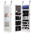 LED Wall-Mounted Jewelry Armoire with Mirror, Lockable Hanging Jewelry Organizer (White)