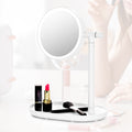 Round LED Makeup Mirror Table Lamp, 360Â° Swivel Vanity Mirror with Storage Tray Base (White)