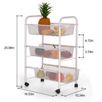 3-Tier Pink Metal Rolling Cart with Mesh Drawers, Space-Saving Snack & Toy Organizer for Kids