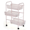 3-Tier Pink Metal Rolling Cart with Mesh Drawers, Space-Saving Snack & Toy Organizer for Kids