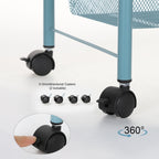 4-Tier Blue Rolling Utility Cart with 3 Hooks, Mobile Storage Trolley for Kitchen & Bathroom