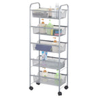5-Tier Blue Mesh Rolling Utility Cart, Multi-Functional Metal Storage Trolley for Office & Kitchen