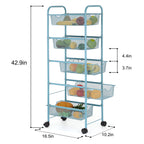 5-Tier Blue Mesh Rolling Utility Cart, Multi-Functional Metal Storage Trolley for Office & Kitchen