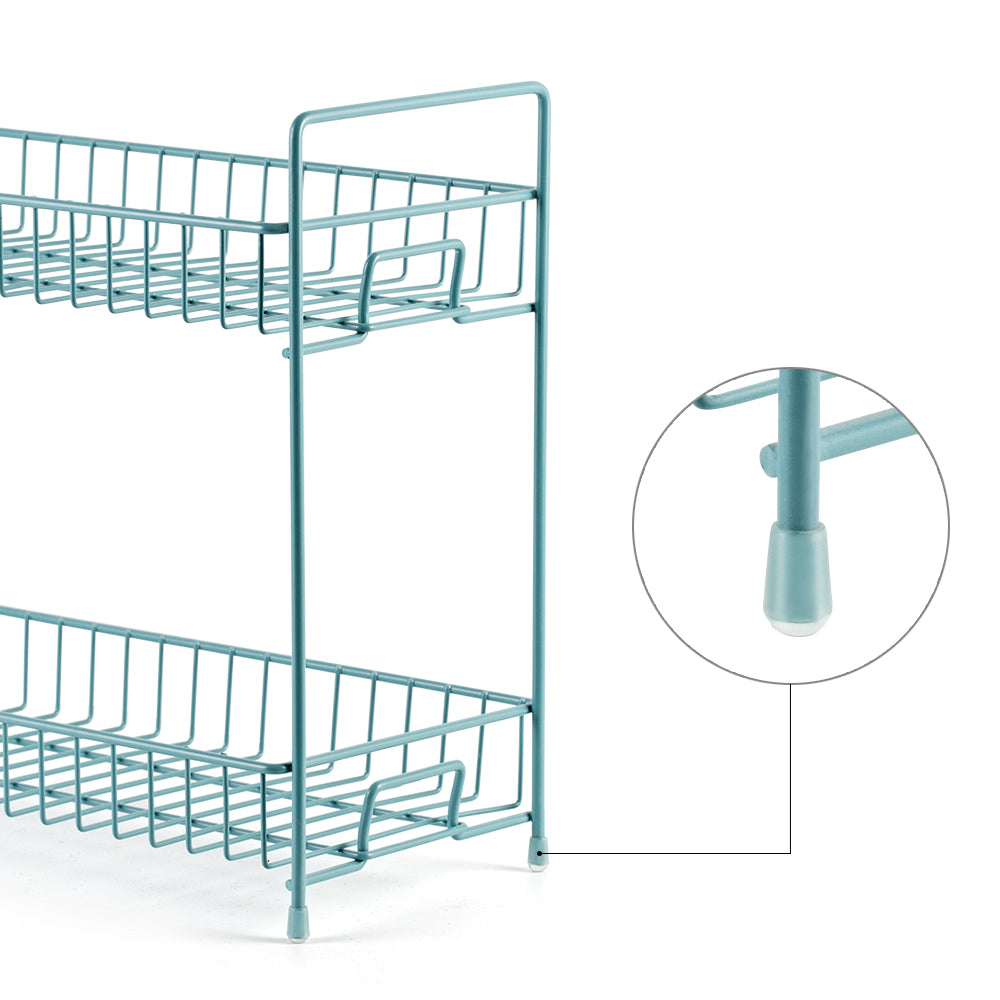 2-Tier Metal Spice Rack Organizer for Kitchen Countertop, Free-Standing Seasoning Shelf (Blue)
