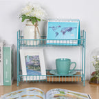 2-Tier Metal Spice Rack Organizer for Kitchen Countertop, Free-Standing Seasoning Shelf (Blue)