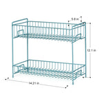 2-Tier Metal Spice Rack Organizer for Kitchen Countertop, Free-Standing Seasoning Shelf (Blue)