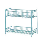 2-Tier Metal Spice Rack Organizer for Kitchen Countertop, Free-Standing Seasoning Shelf (Blue)