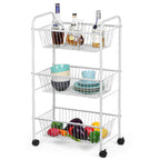 3-Tier Large Silver Rolling Utility Cart, Heavy-Duty Metal Serving Cart with Lockable Wheels