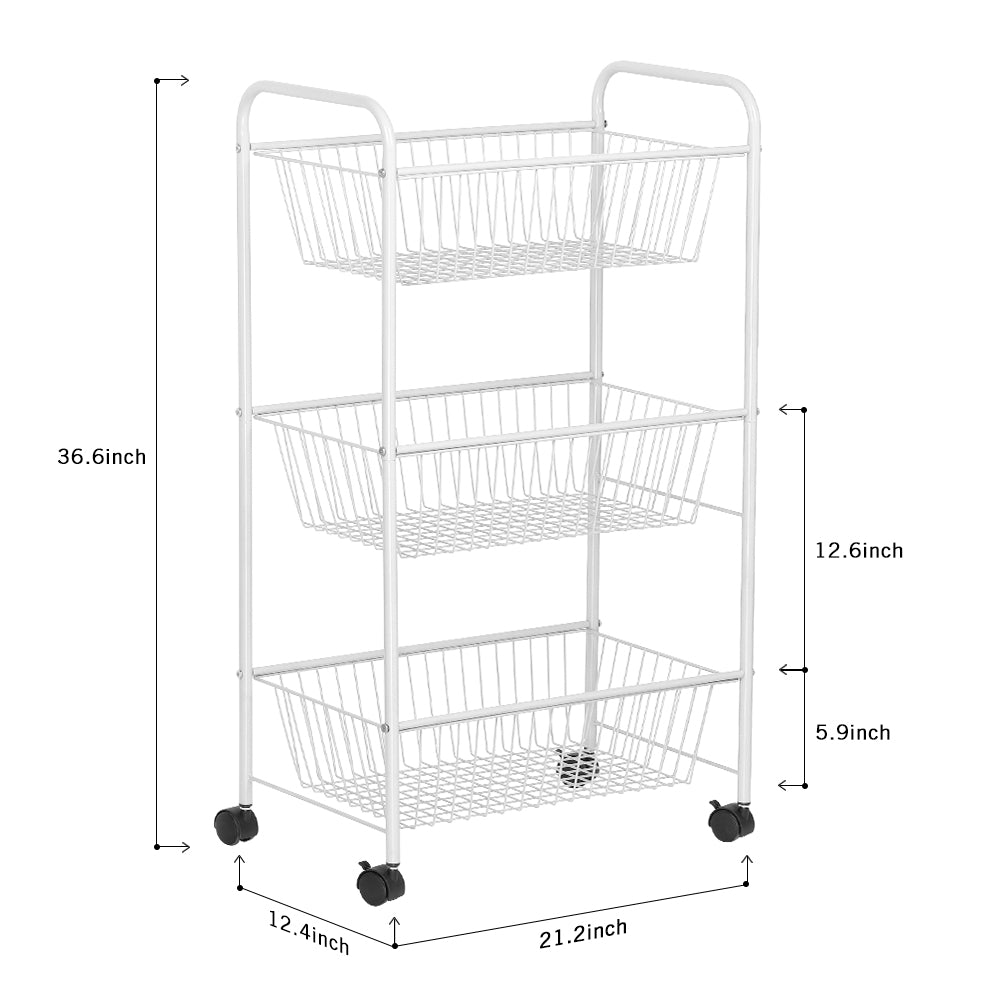 3-Tier Large Silver Rolling Utility Cart, Heavy-Duty Metal Serving Cart with Lockable Wheels