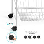 3-Tier Large Silver Rolling Utility Cart, Heavy-Duty Metal Serving Cart with Lockable Wheels