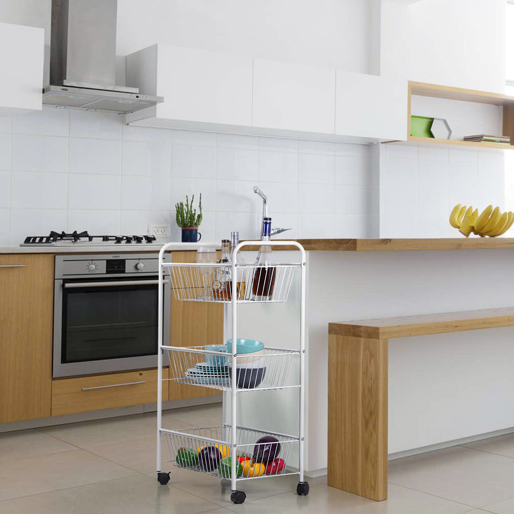 3-Tier Large Silver Rolling Utility Cart, Heavy-Duty Metal Serving Cart with Lockable Wheels