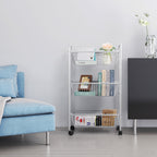 3-Tier Large Silver Rolling Utility Cart, Heavy-Duty Metal Serving Cart with Lockable Wheels