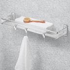 304 Stainless Steel Bathroom Shelf with Towel Bar & 3 Hooks, Wall-Mounted Modern Storage Organizer