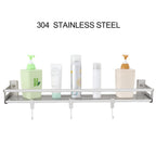 304 Stainless Steel Bathroom Shelf with Towel Bar & 3 Hooks, Wall-Mounted Modern Storage Organizer