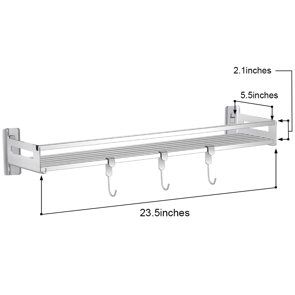 304 Stainless Steel Bathroom Shelf with Towel Bar & 3 Hooks, Wall-Mounted Modern Storage Organizer
