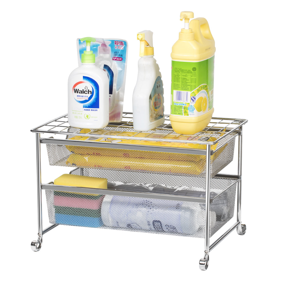 Stackable 2-Tier Sliding Basket Drawer, Heavy-Duty Mesh Under Sink Storage Organizer for Kitchen & Pantry