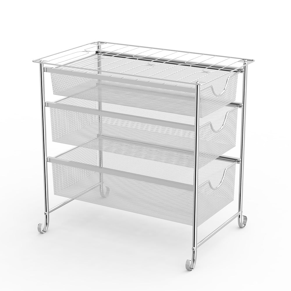 3-Tier Under Sink Organizer with Sliding Drawers, Stackable Mesh Storage Rack for Kitchen Cabinet & Bathroom