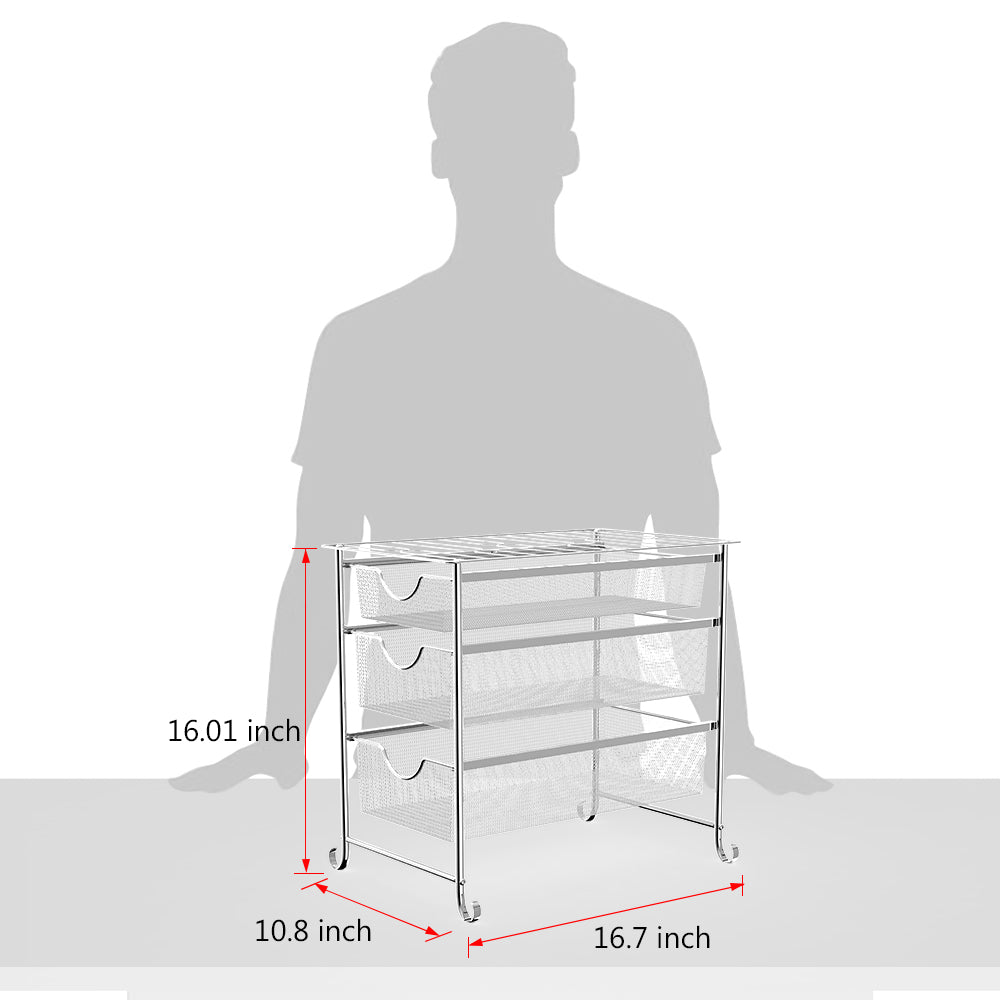 3-Tier Under Sink Organizer with Sliding Drawers, Stackable Mesh Storage Rack for Kitchen Cabinet & Bathroom