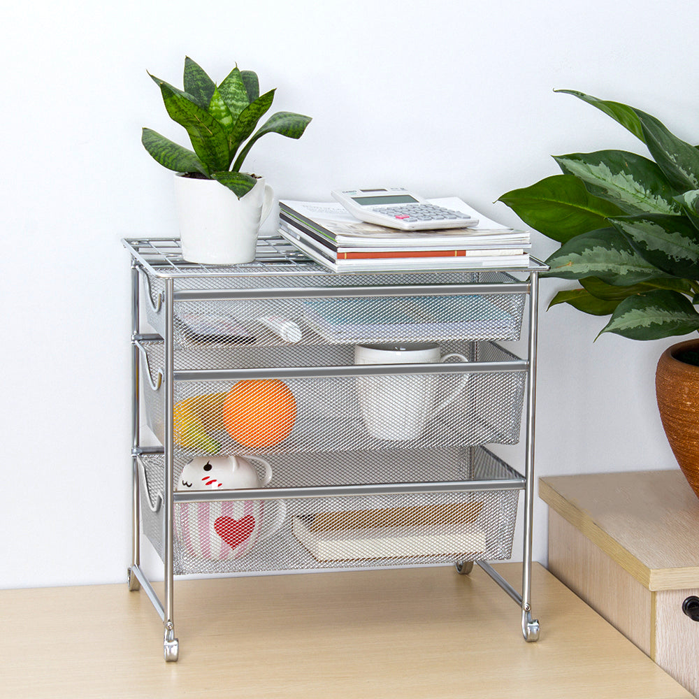 3-Tier Under Sink Organizer with Sliding Drawers, Stackable Mesh Storage Rack for Kitchen Cabinet & Bathroom
