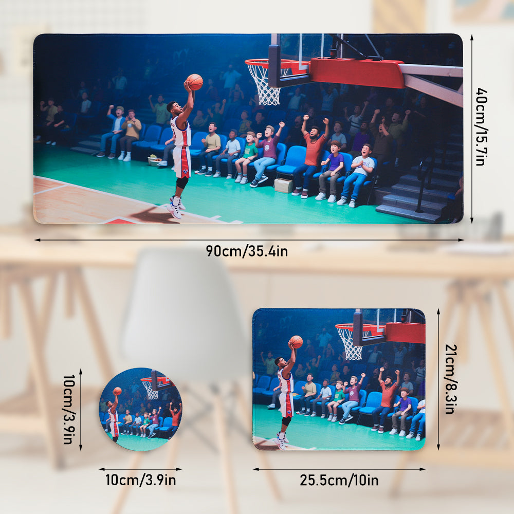 3-Piece Gaming Mouse Pad Set - Basketball Theme, Extended Desk Mat with Matching Mouse Pad & Coaster