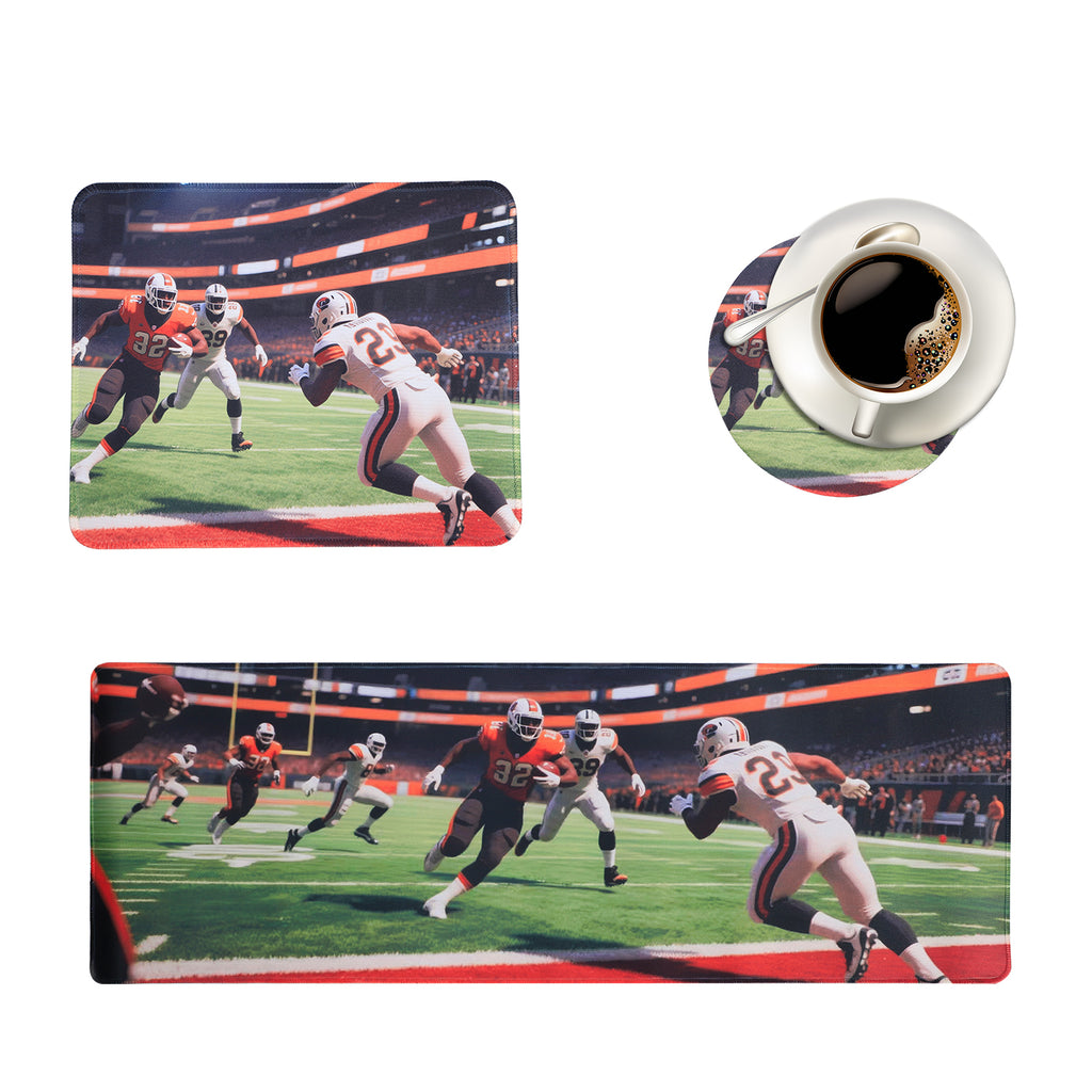 3-Piece Football Field Mouse Pad Set, American Football Action Extended Desk Mat & Accessories