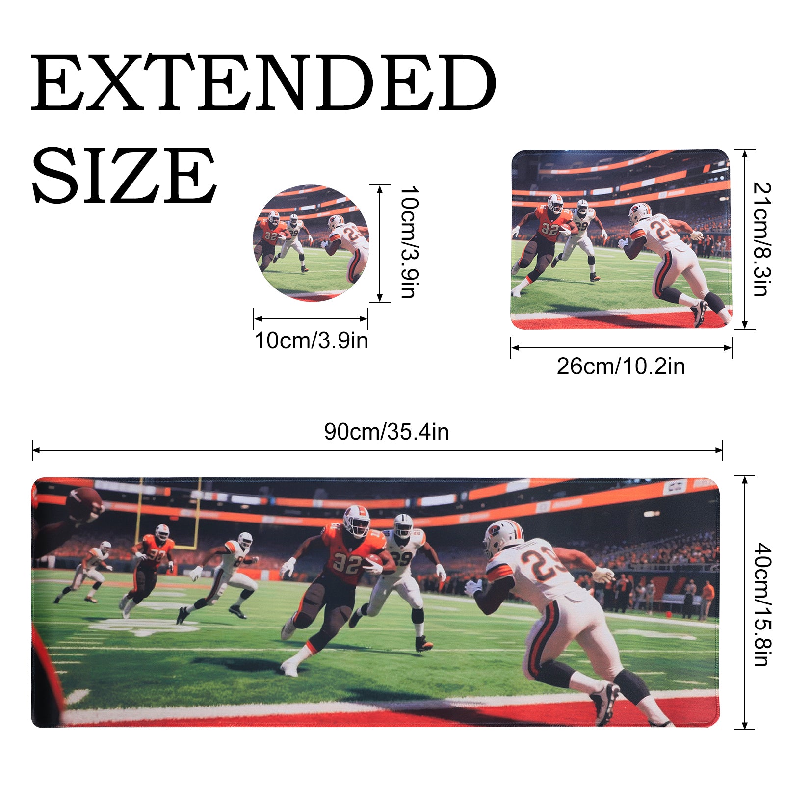 3-Piece Football Field Mouse Pad Set, American Football Action Extended Desk Mat & Accessories