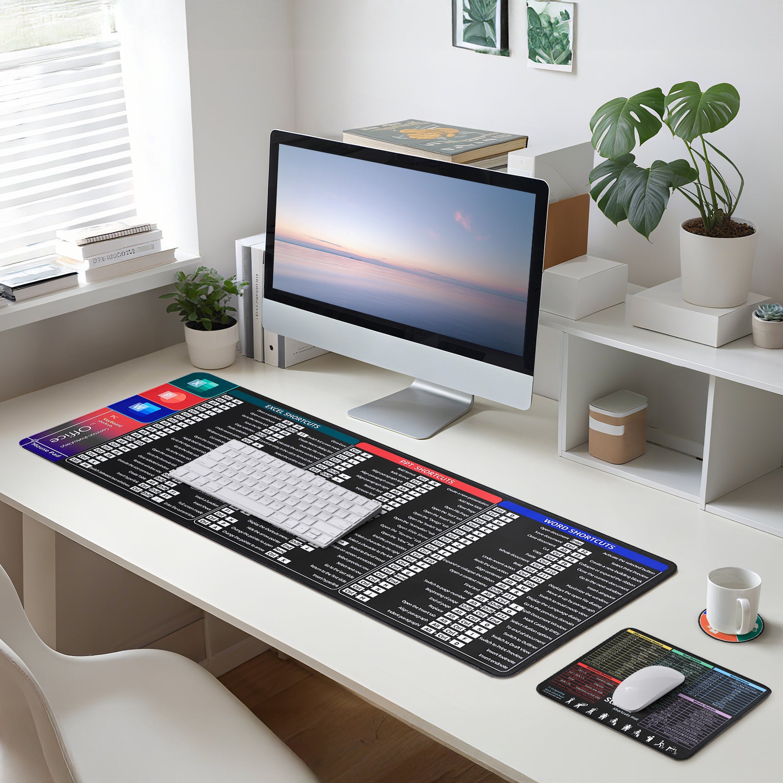 Shortcut Keys Mouse Pad Set, Office Software Quick Reference Extended Desk Mat (Excel/Word/PPT)