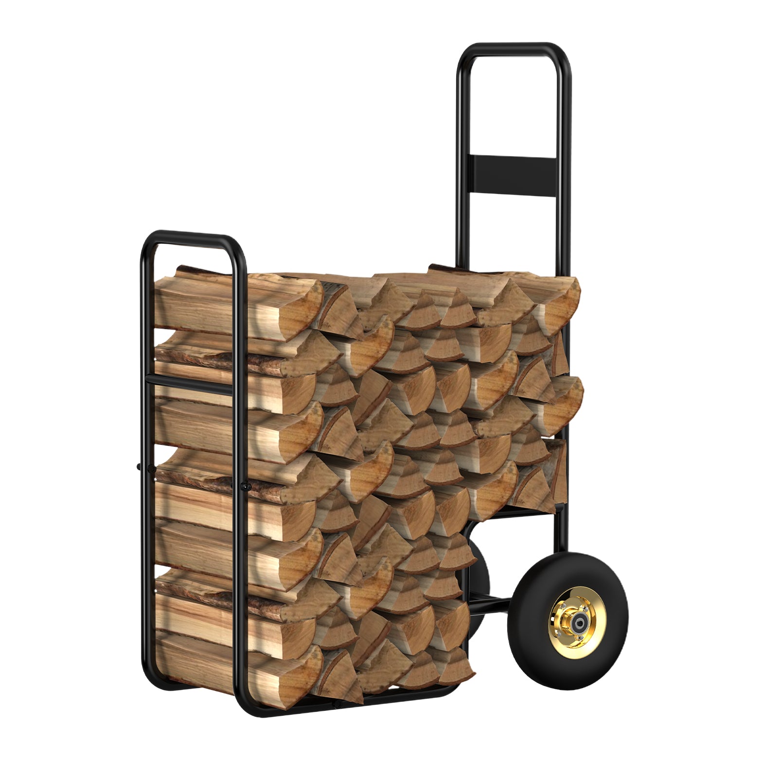Portable 2-Tier Firewood Rack with Wheels, Heavy-Duty Firewood Cart for Indoor/Outdoor Log Storage