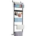 Over The Door Towel Rack with Basket, 5-Tier Hanging Towel Bar with Hooks for Bathroom Organization