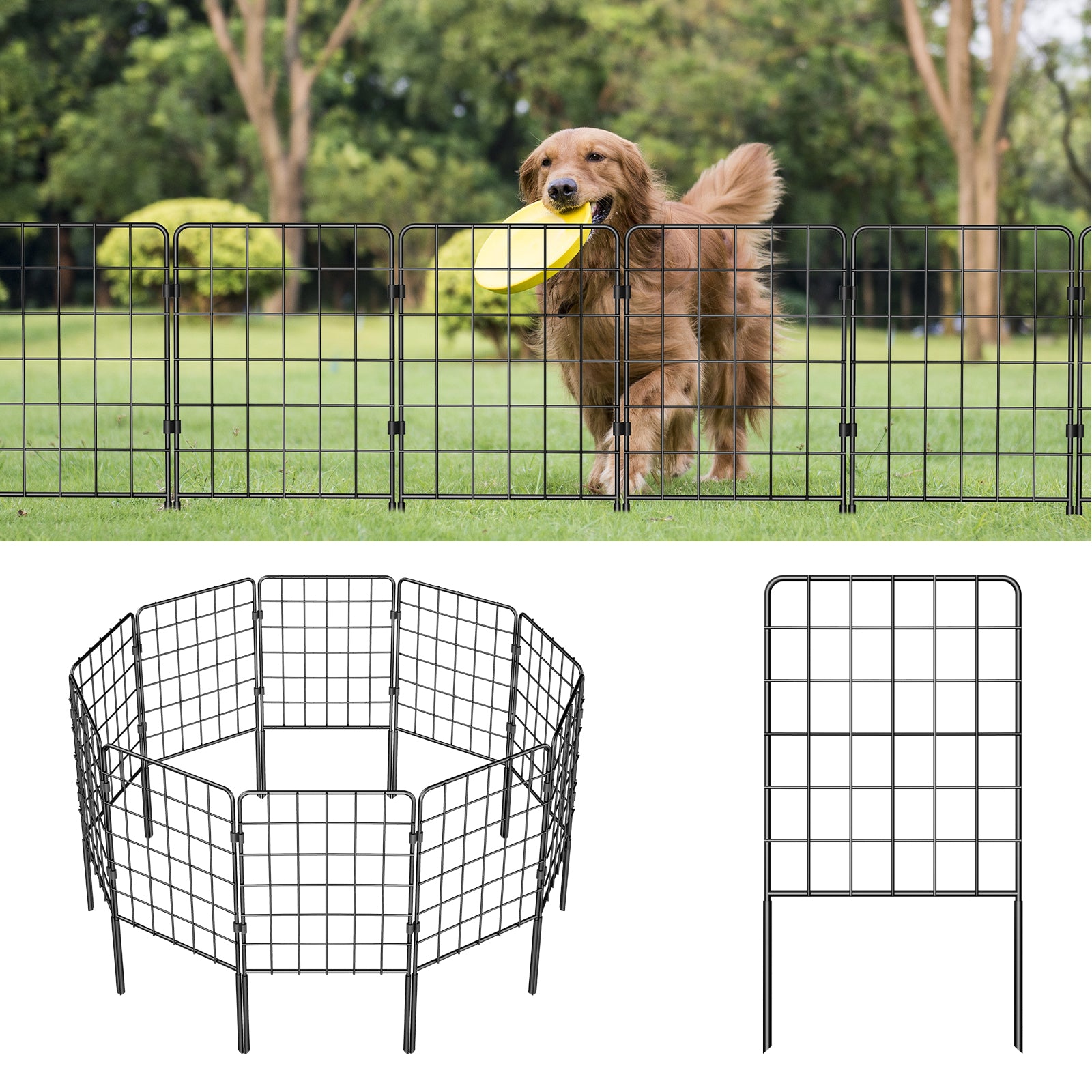 10-Pack Decorative Garden Fence, 24inch H Animal Barrier Metal Wire Fencing for Yard & Flower Beds