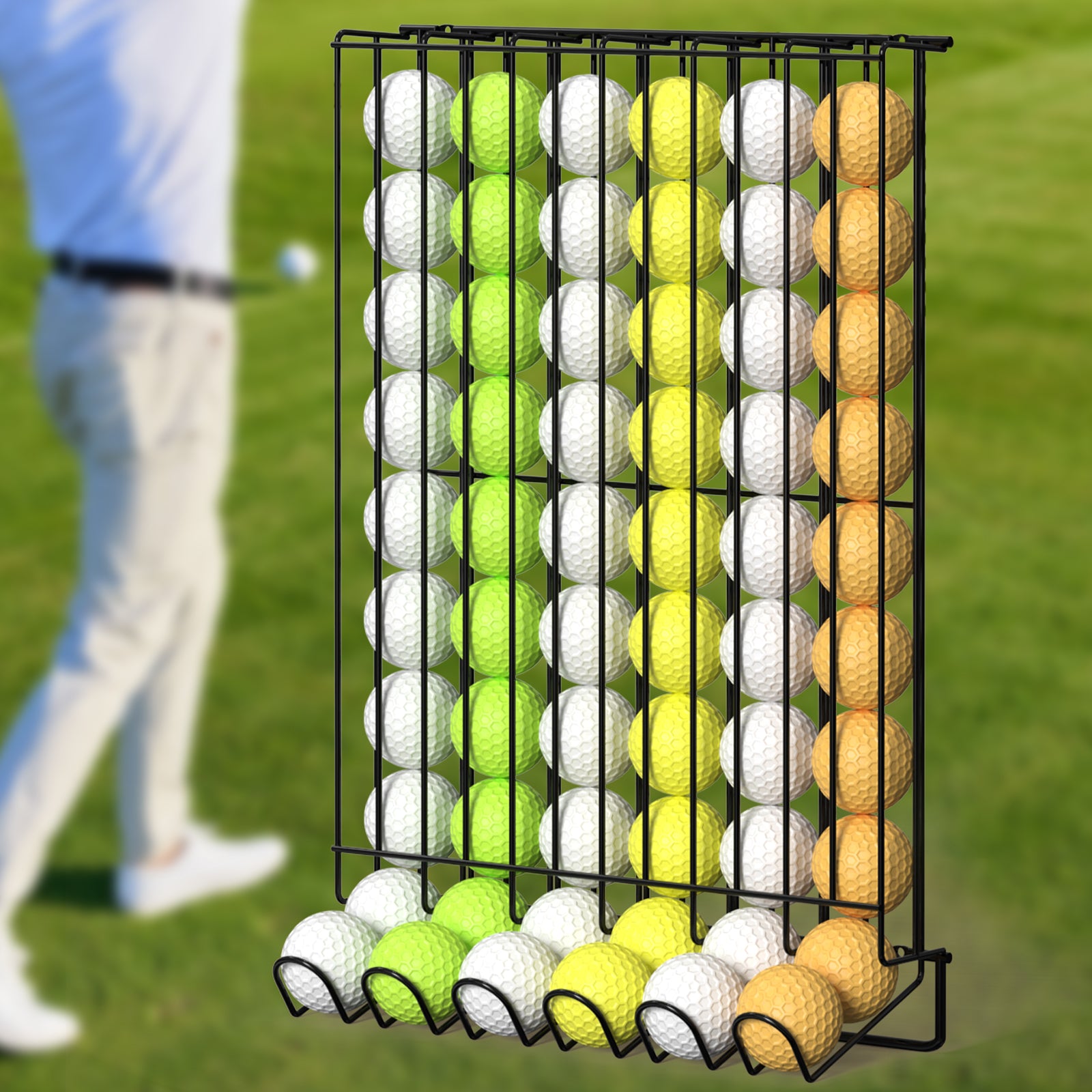 Golf Ball Display Case & Holder (60 Balls), Wall-Mount & Tabletop Steel Storage Rack for Golf Accessories