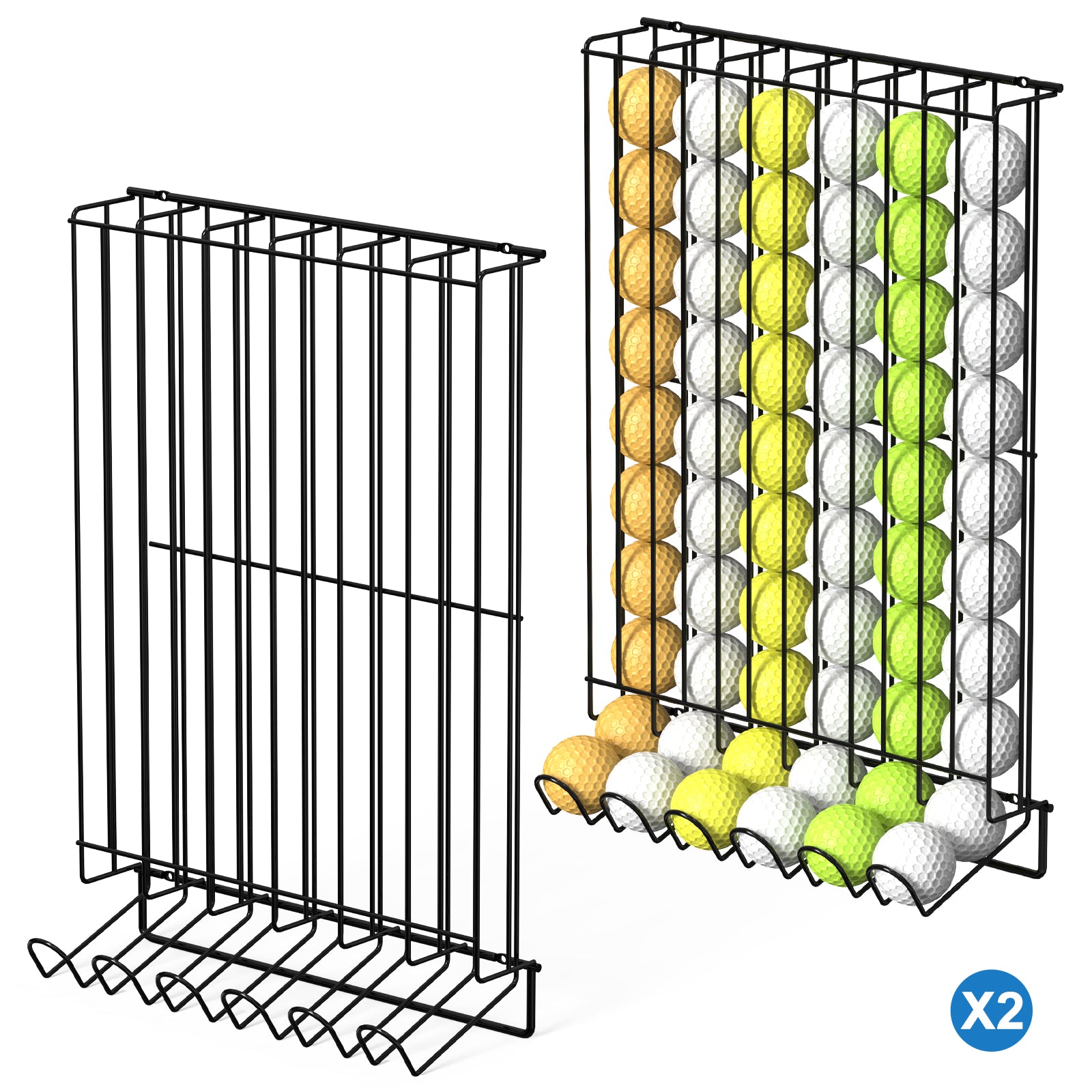 Golf Ball Display Case & Holder (60 Balls), Wall-Mount & Tabletop Steel Storage Rack for Golf Accessories