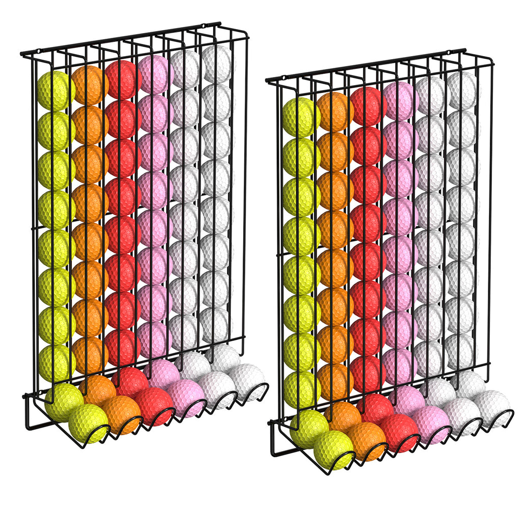 Wall-Mounted and Tabletop 60-Ball Steel Golf Display Rack - Black Storage Organizer for Golfing Accessories