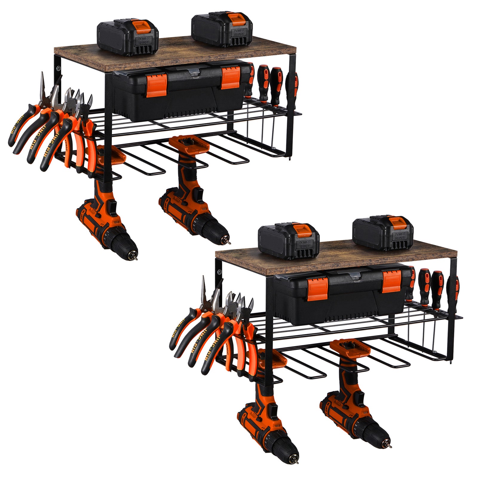 Heavy Duty Metal Wall Mount Power Tool Organizer and Garage Storage Rack for Drills and Equipment