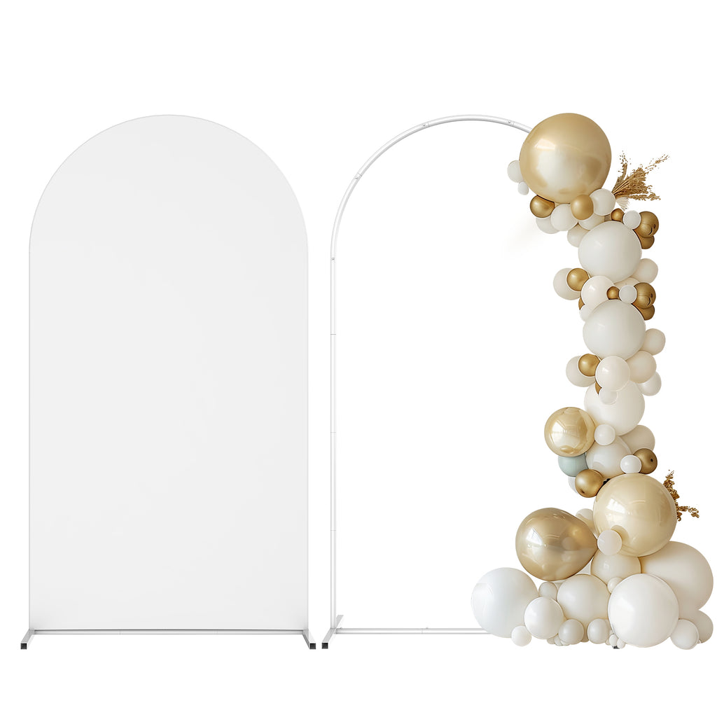 7.2ft Metal Arch Stand with White Cover Set, Stretchable Backdrop Frame for Wedding Ceremony