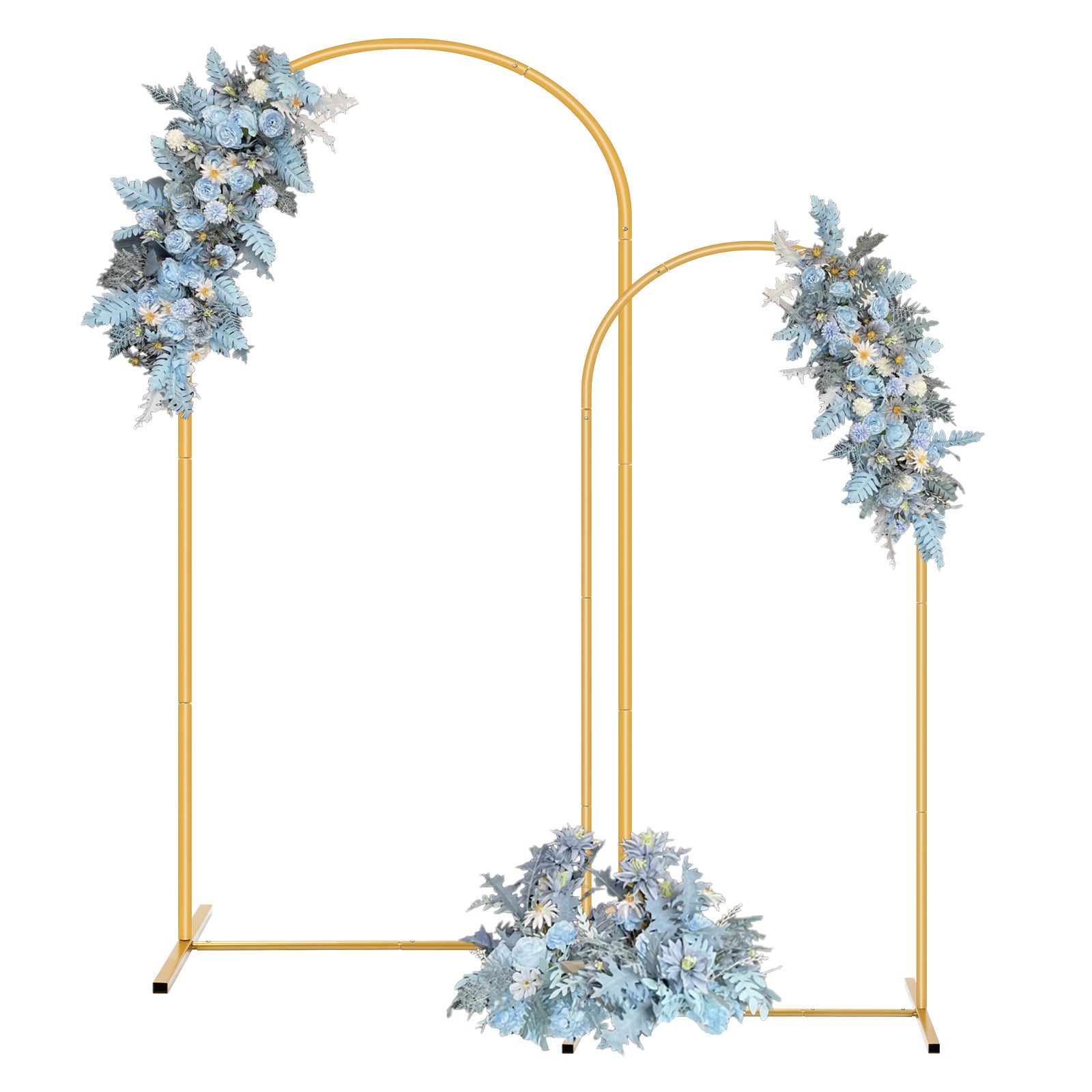 2-Piece Gold Wedding Arch Set (5ft/6ft), Nested Metal Backdrop Stands for Party & Event Decor