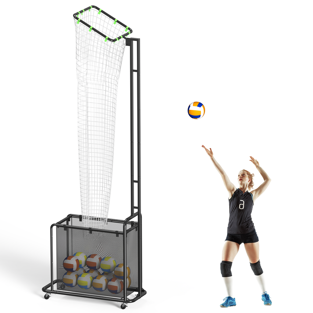 Volleyball Setter Training Net with Wheels, Adjustable Angle & Height Practice Equipment