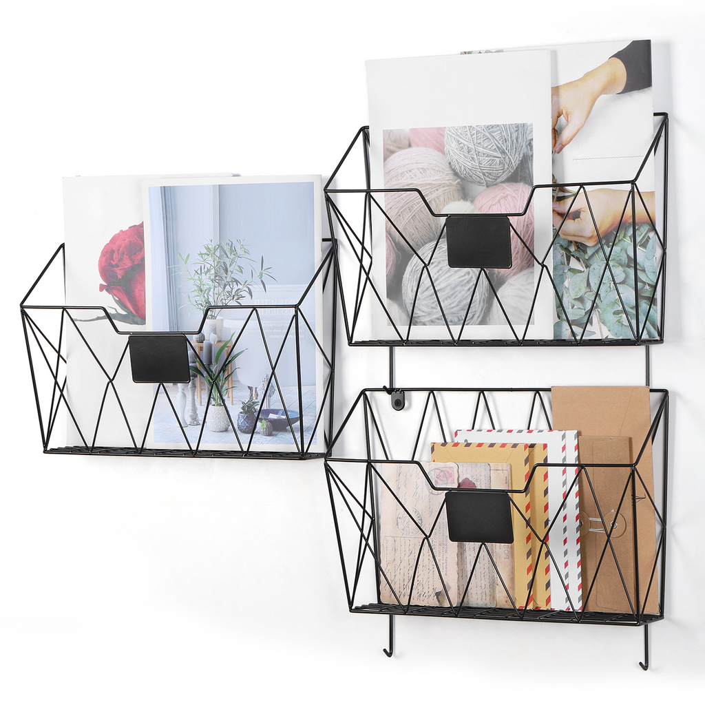 6 Pack Mesh Wall File Organizer - Hanging Wire Magazine Rack & Mail Holder with Hooks