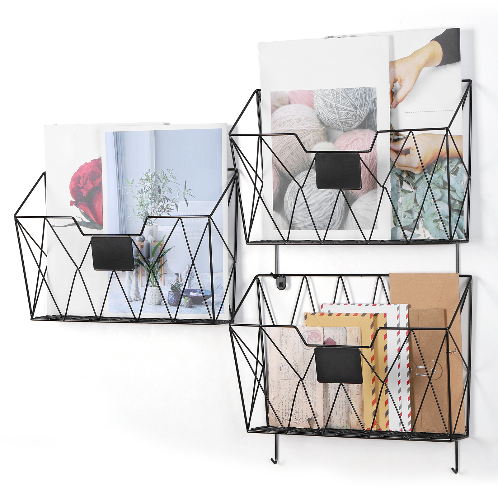 6 Pack Mesh Wall File Organizer - Hanging Wire Magazine Rack & Mail Holder with Hooks