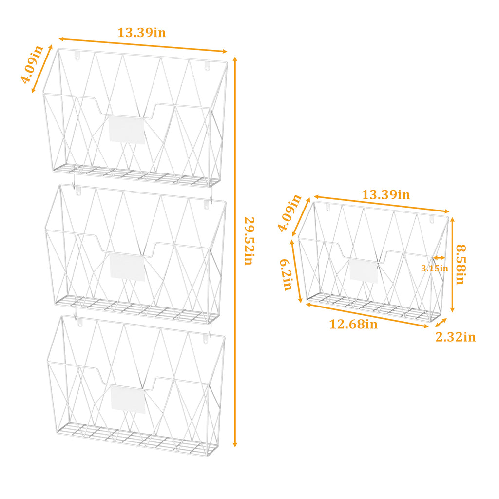 6 Pack Mesh Wall File Organizer - Hanging Wire Magazine Rack & Mail Holder with Hooks