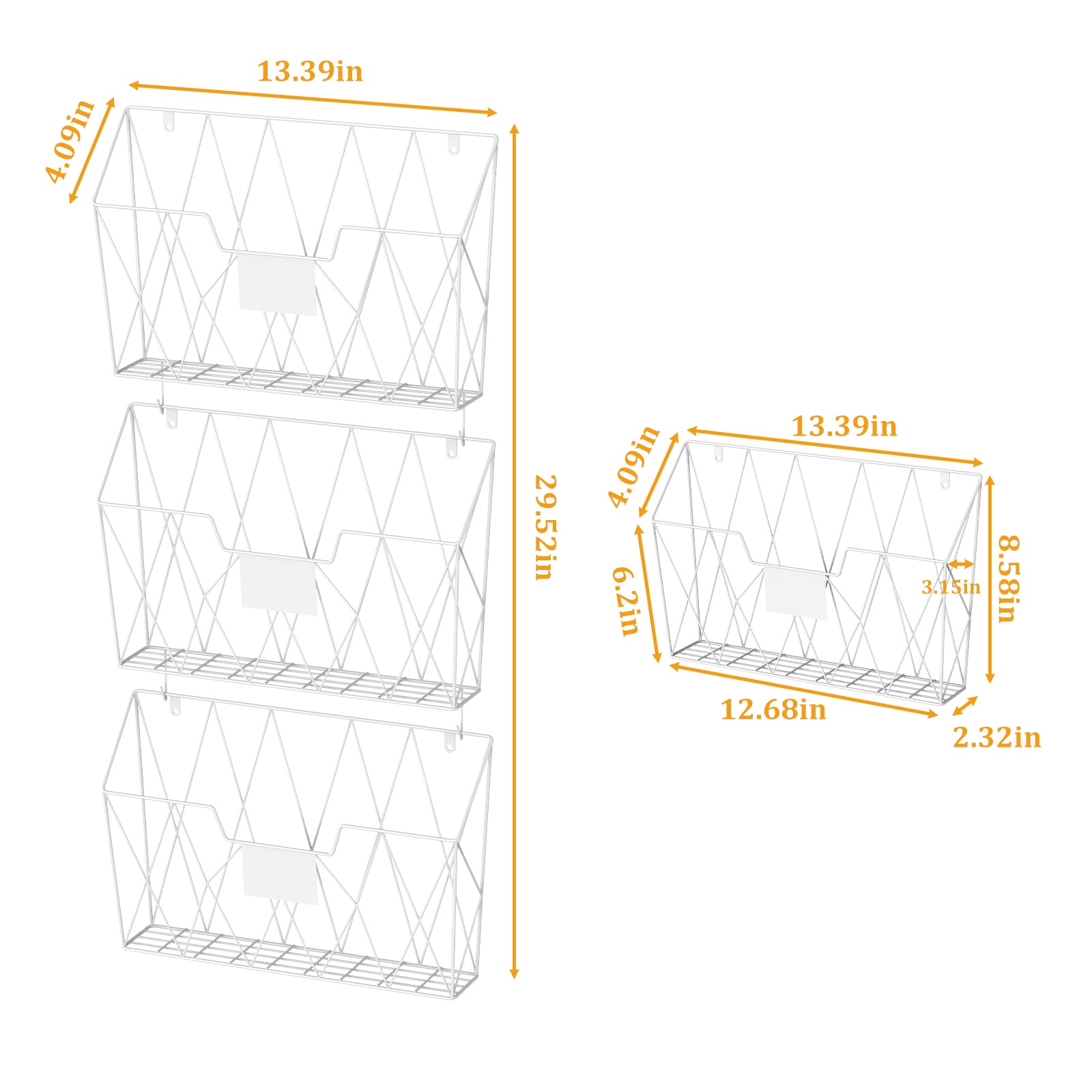 6 Pack Mesh Wall File Organizer - Hanging Wire Magazine Rack & Mail Holder with Hooks