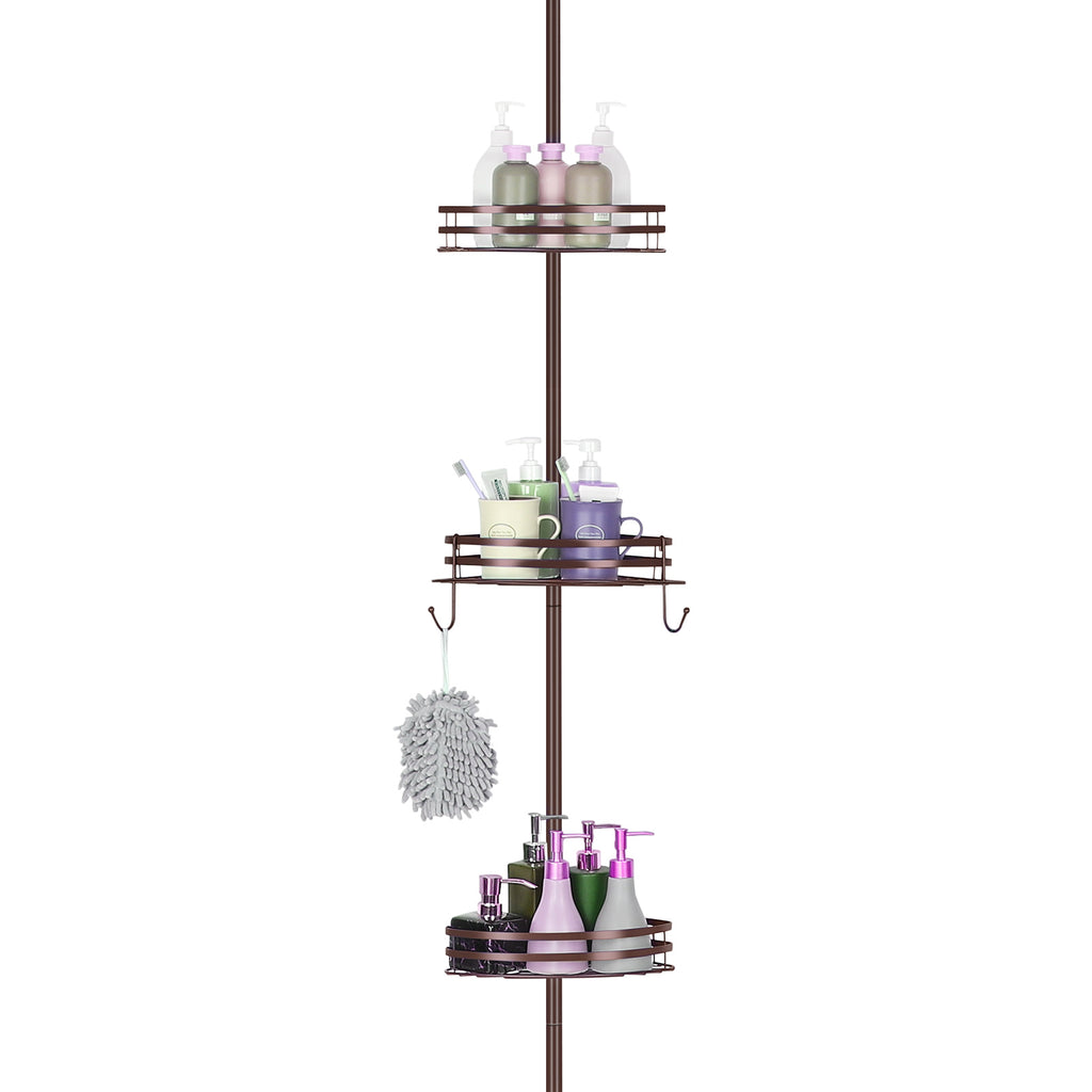 Tension Pole Shower Caddy (4-Tier), Adjustable Bronze Corner Bathroom Storage Rack