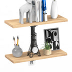 2-Tier Floating Wall Shelves, Wood & Metal Decorative Storage Rack for Bedroom & Living Room