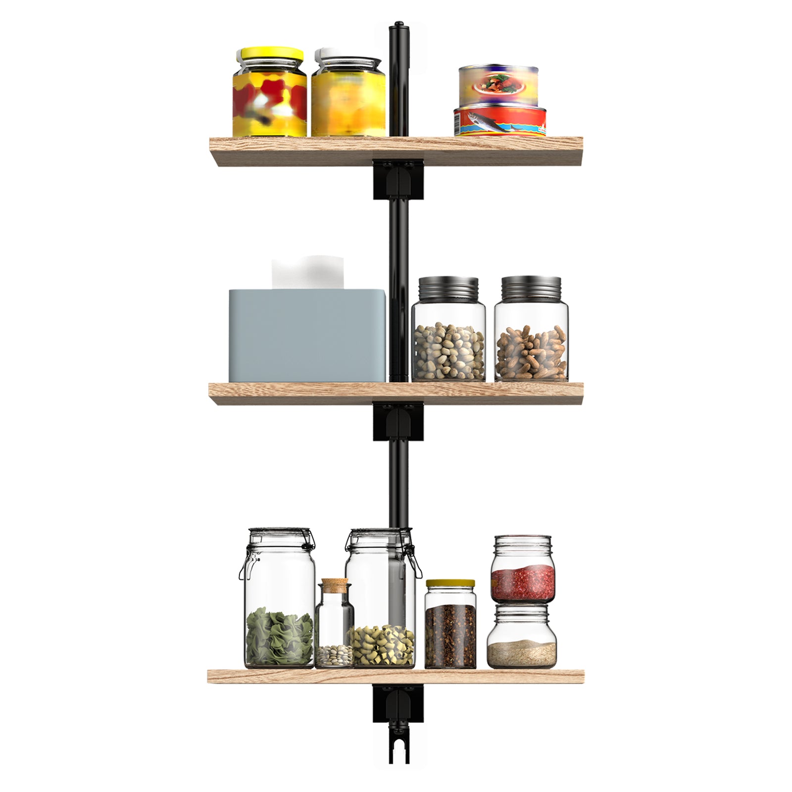 3-Tier Industrial Pipe Shelf, Wall-Mounted Floating Wood Bookshelf for Living Room & Kitchen