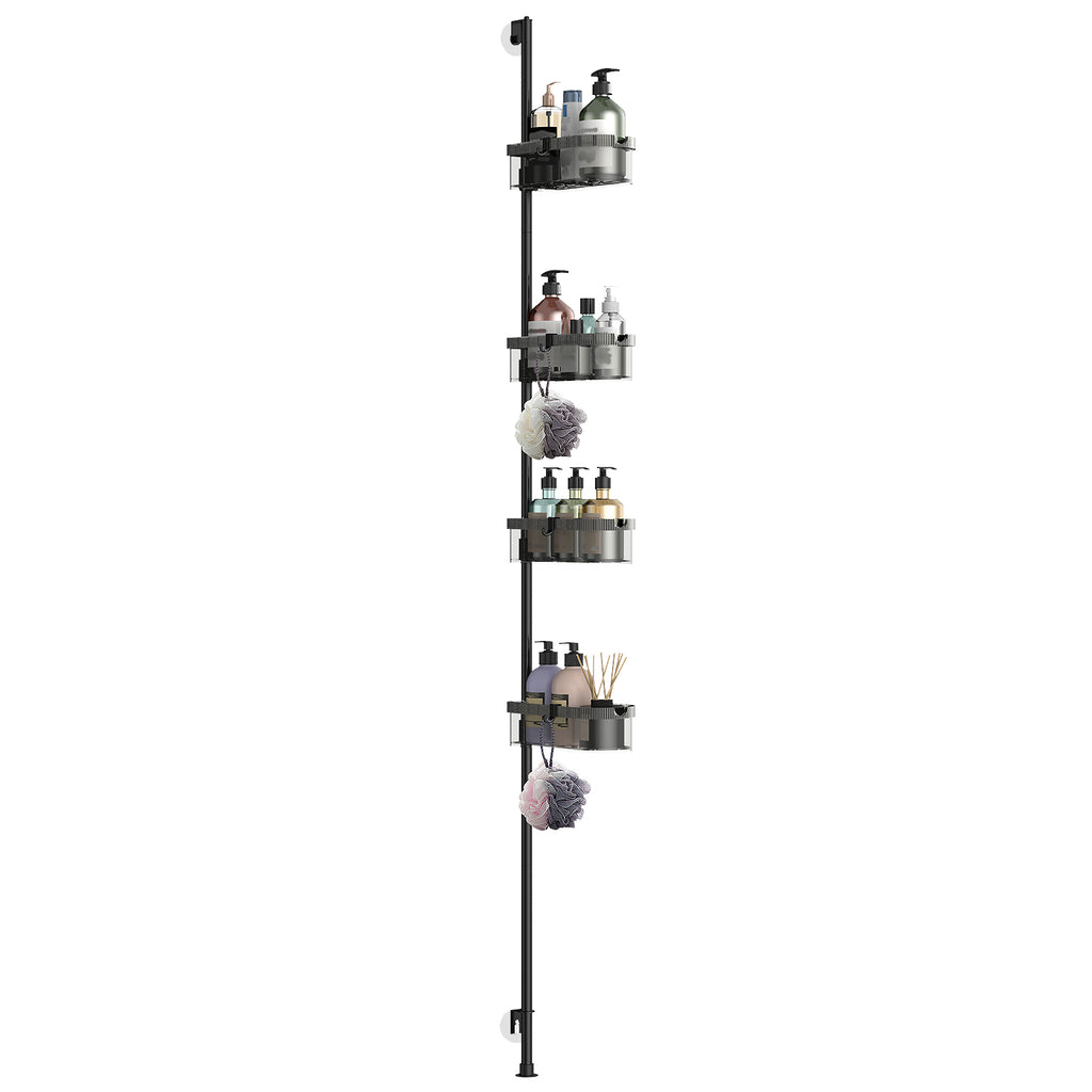 4-Tier Tension Pole Bathroom Rack, Adjustable Mesh Basket Organizer for Shower & Corner