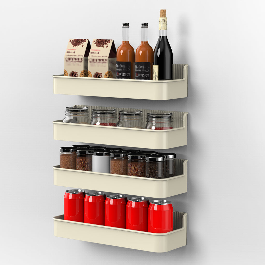 4-Pack Magnetic Refrigerator Spice Racks, White Metal Magnetic Shelves for Fridge & Kitchen
