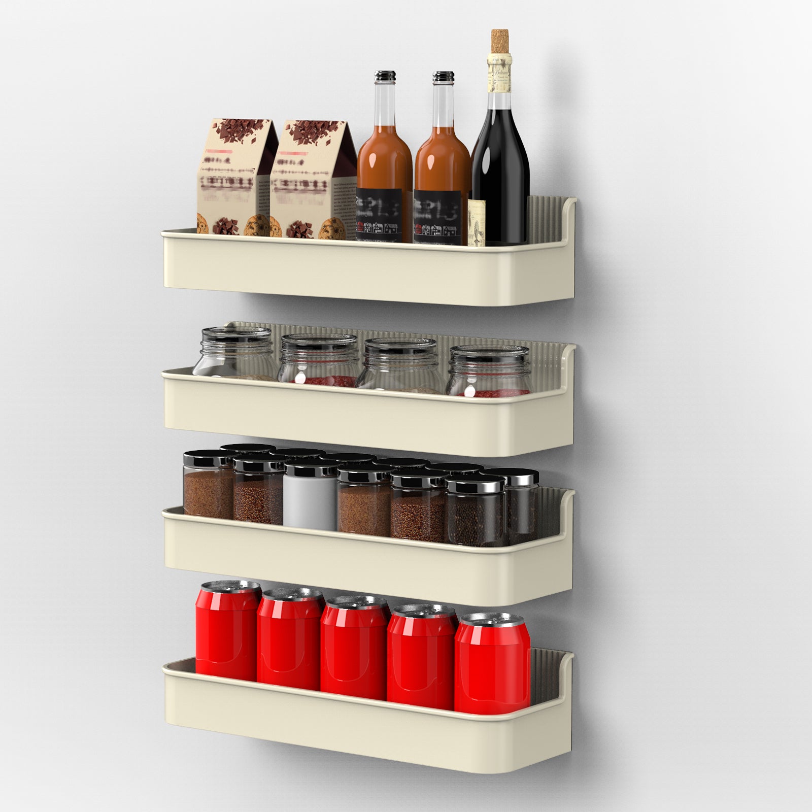 4-Pack Magnetic Refrigerator Spice Racks, White Metal Magnetic Shelves for Fridge & Kitchen