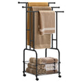 Rolling Towel Rack with Storage Basket, 3-Tier Metal Stand for Bathroom & Outdoor Pool